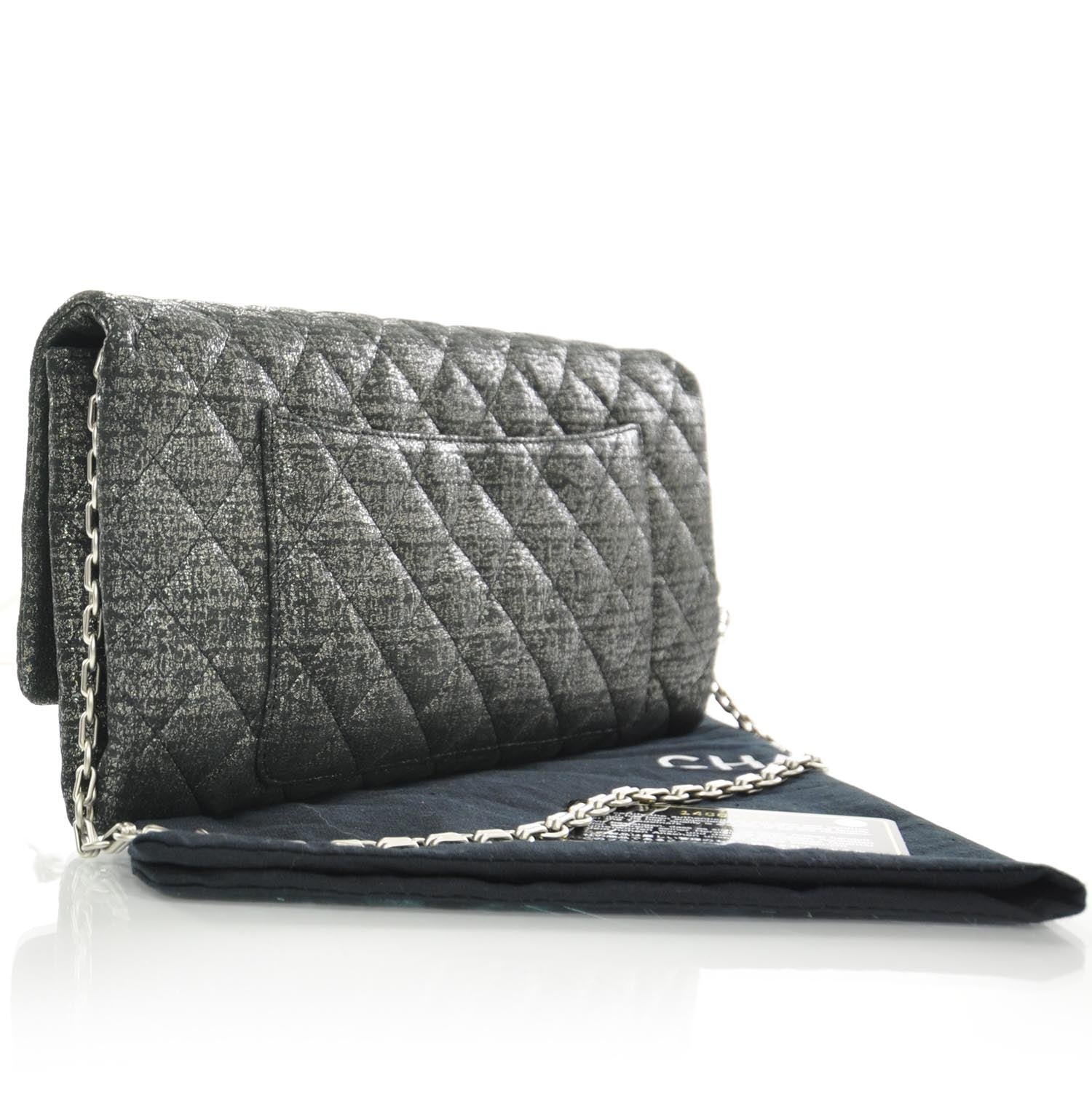Chanel Glitter Fabric Quilted Clutch w Butterfly Chain 3 of 10