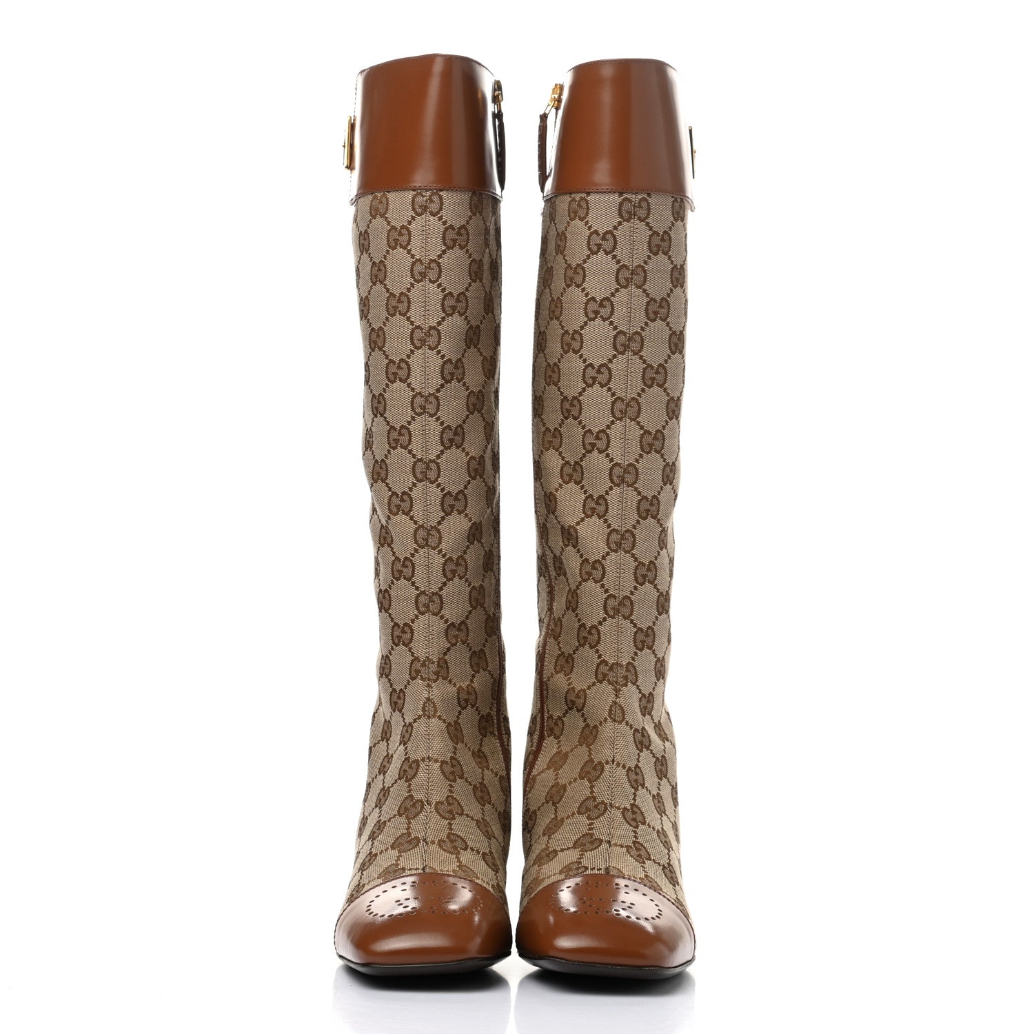 Gucci Monogram Cordovan Lux GG Knee High Boots 38 Beige Cuir 2 of 10