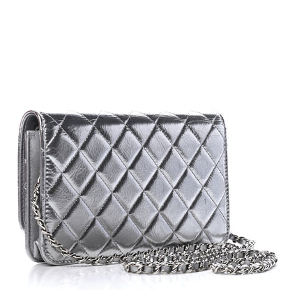 Chanel Metallic Crumpled Patent Calfskin Quilted Wallet On Chain WOC Silver 3 of 5
