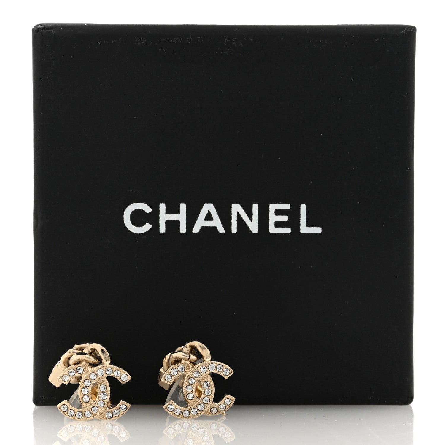 Chanel Metal Crystal Baguette CC Chain Drop Earrings Gold 5 of 5