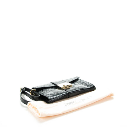 Jimmy Choo Patent Calfskin Crocodile Effect Rivera Clutch Black 4 of 8