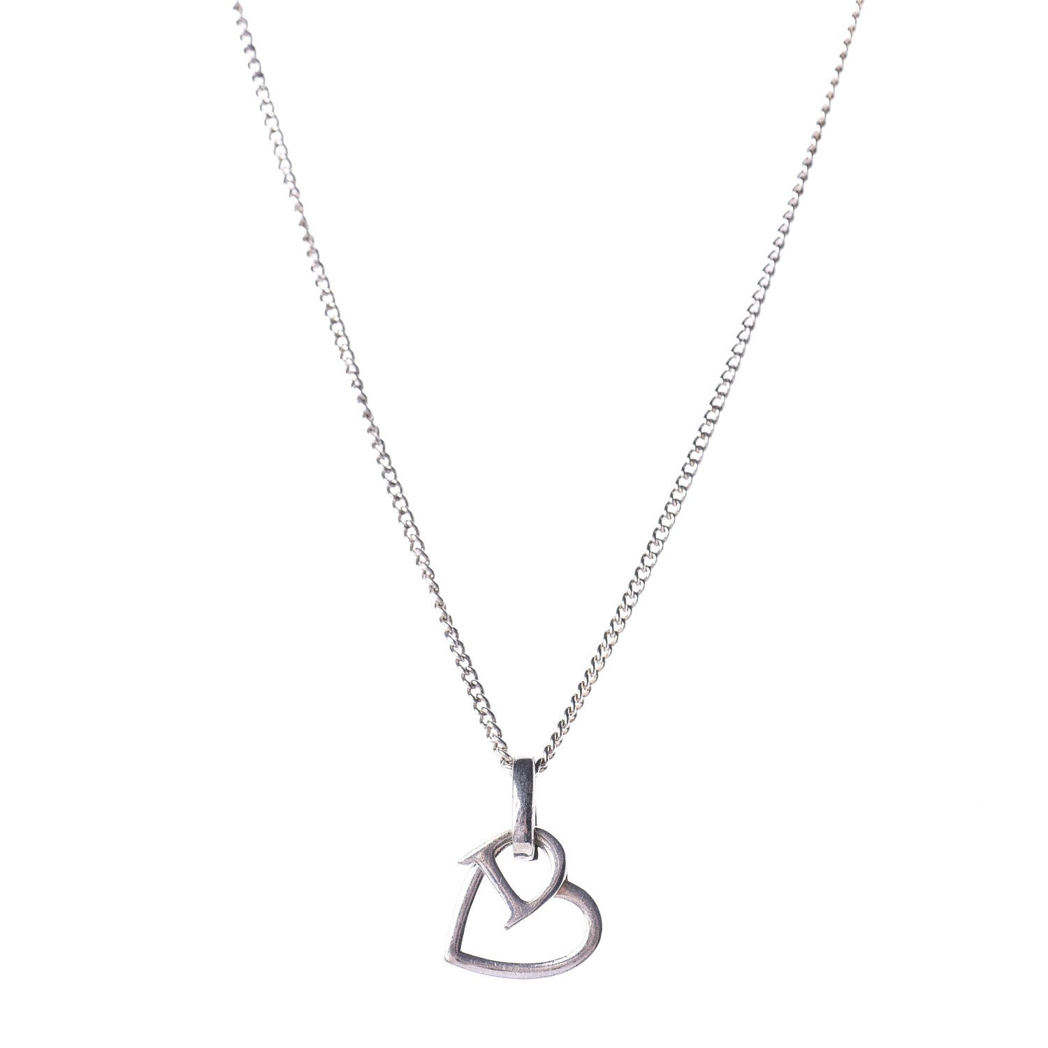 Christian Dior D Heart Charm Necklace Silver 1 of 4
