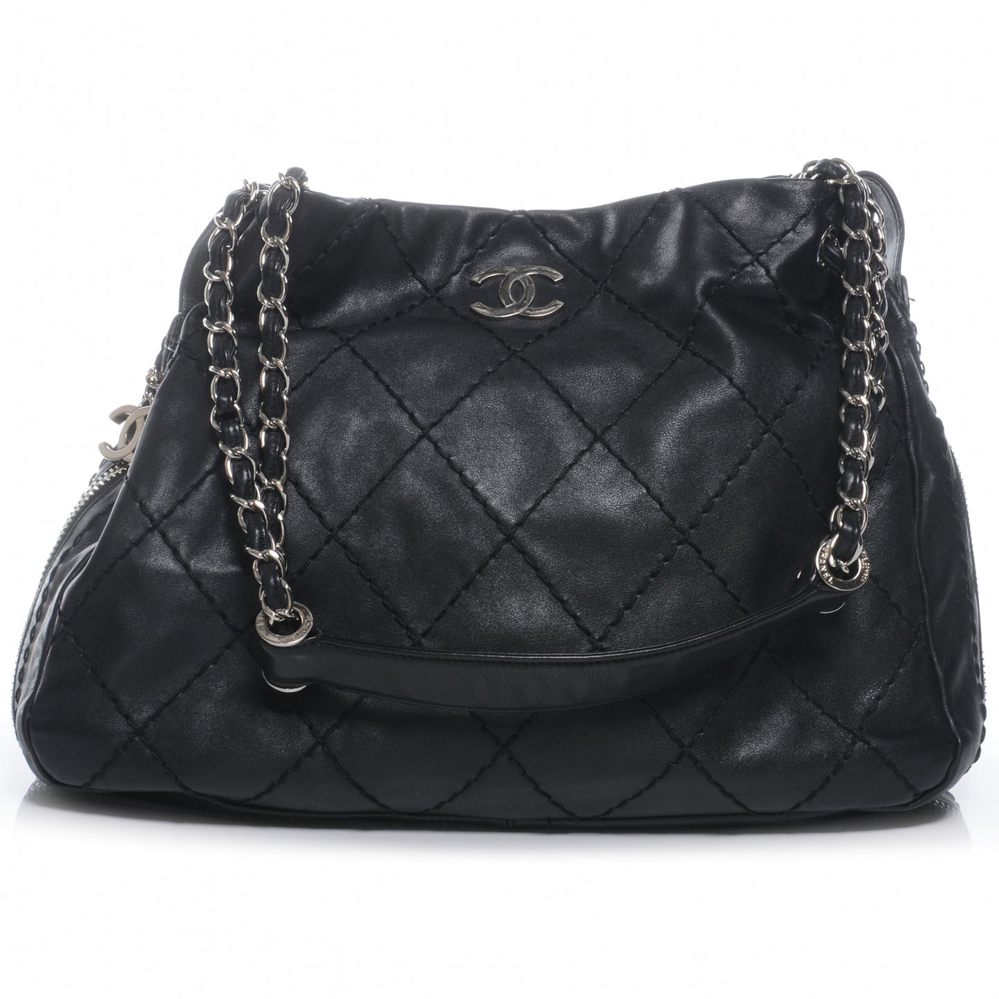 Calfskin Expandable Stitched Tote Black