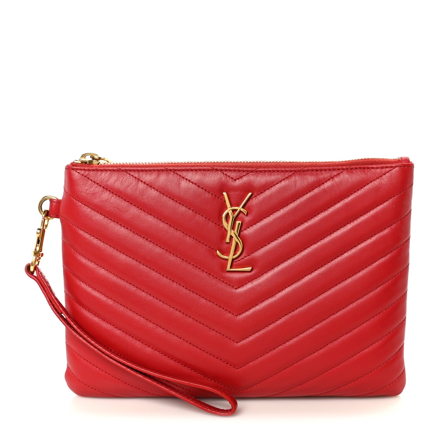 Calfskin Matelasse Chevron Monogram A5 Wristlet Bandana Red