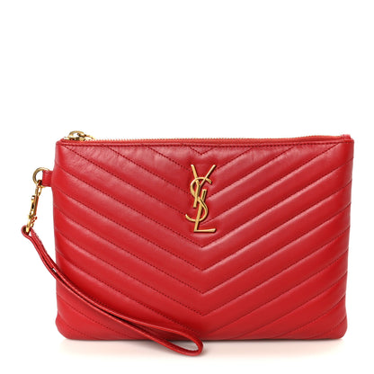 Saint Laurent Calfskin Matelasse Chevron Monogram A5 Wristlet Bandana Red 1 of 9