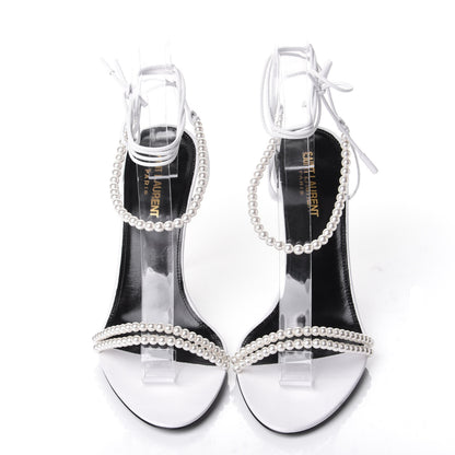 Saint Laurent Pearl Embellished Wrap Pumps 39 White 5 of 10