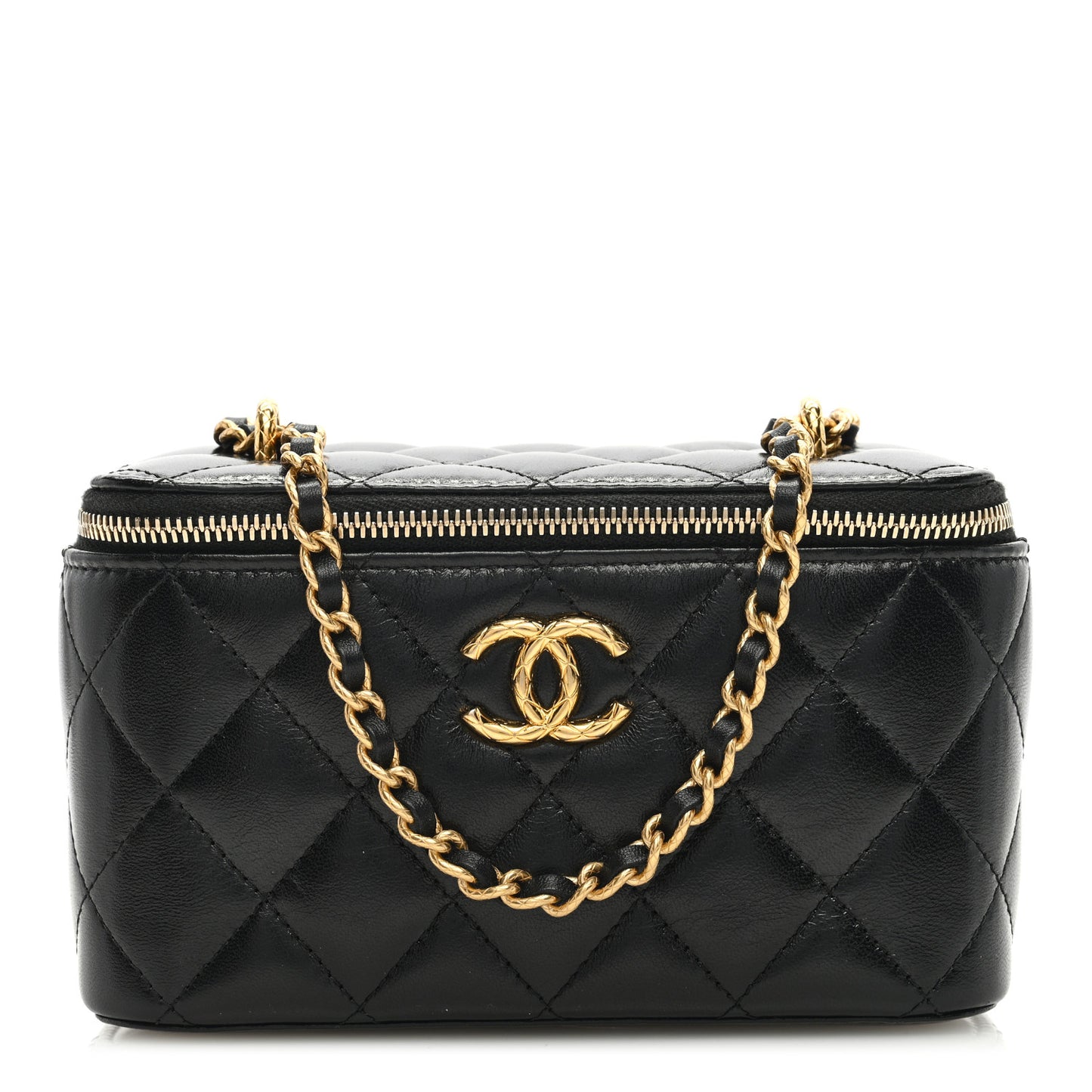Lambskin Quilted Small CC Dynasty Vanity Case With Chain Black