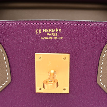 Hermes Chevre Mysore Bi-Color Horseshoe Birkin 30 Anemone Etoupe 6 of 11