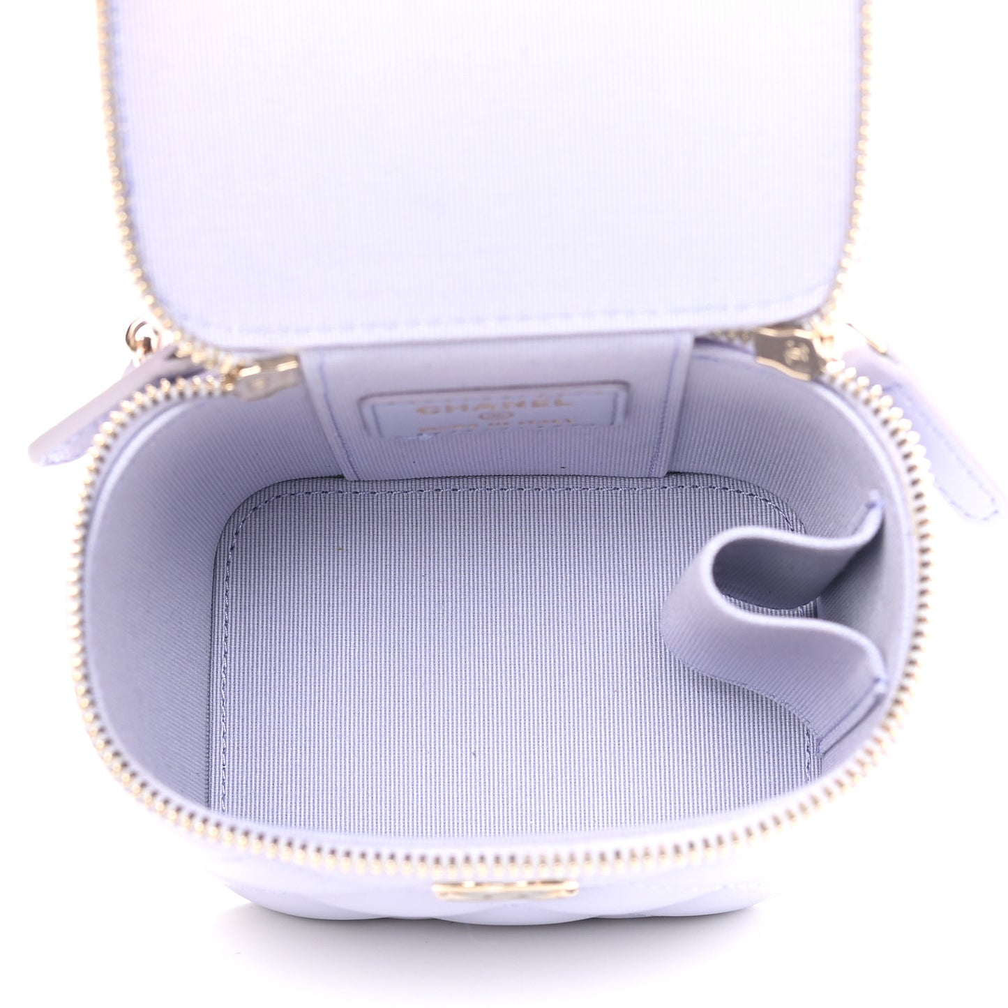 Lambskin Quilted Top Handle Mini Vanity Case With Chain Light Purple