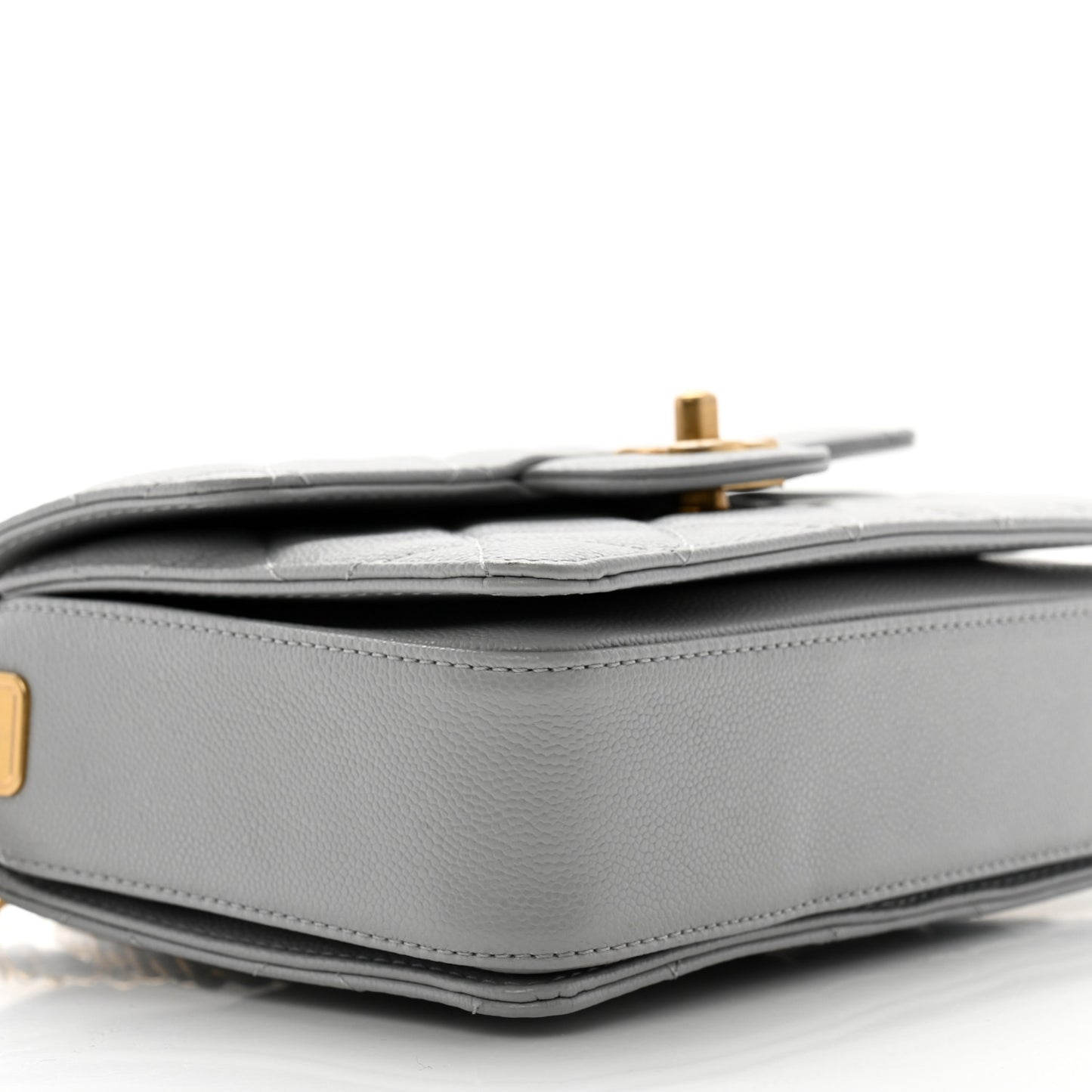 Shiny Caviar Quilted Mini Top Handle Flap Bag Grey