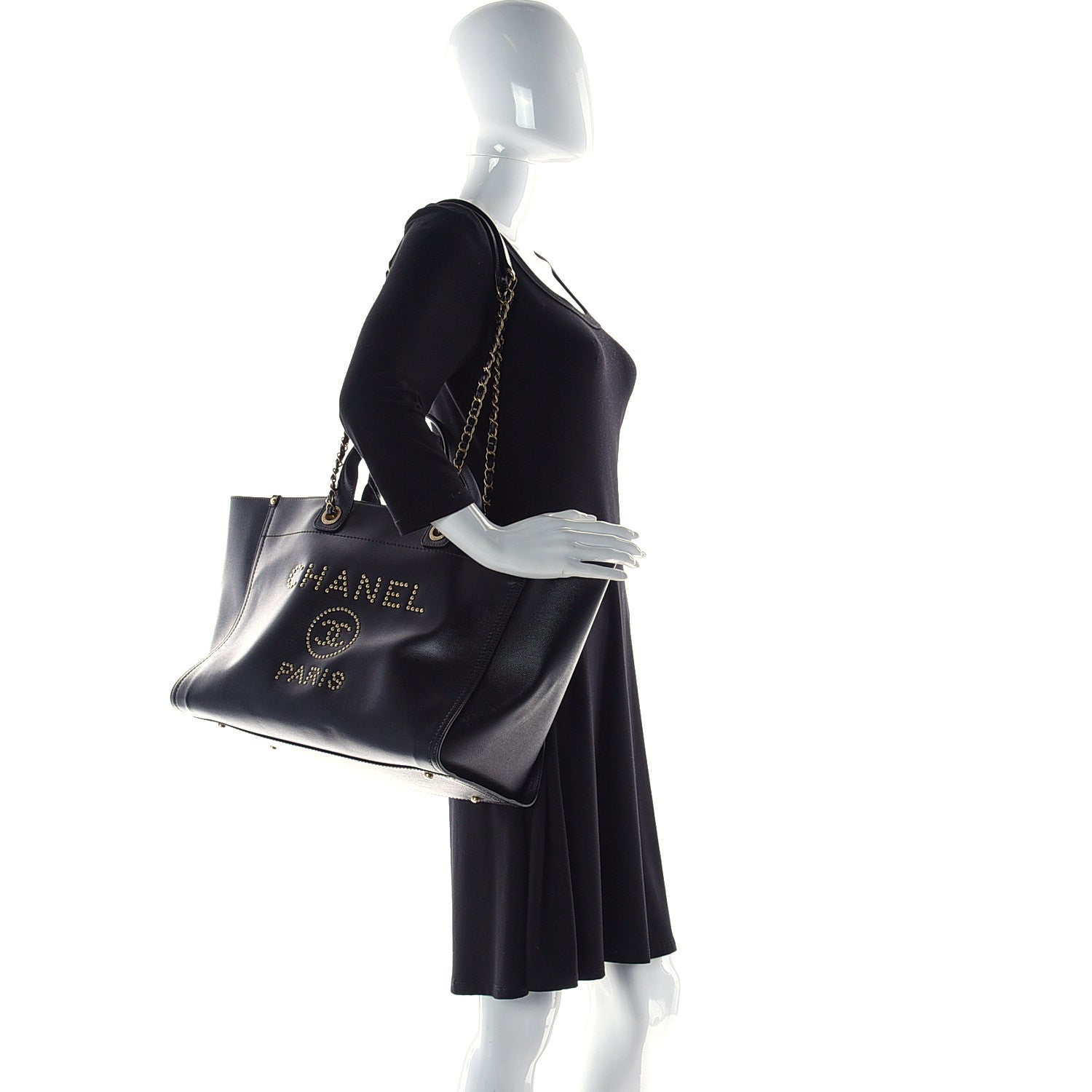 Chanel Caviar Medium Studded Deauville Tote Black 3 of 15