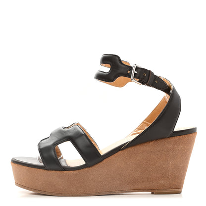 Hermes Nappa Suede Wedge Sandals 37 1 of 10