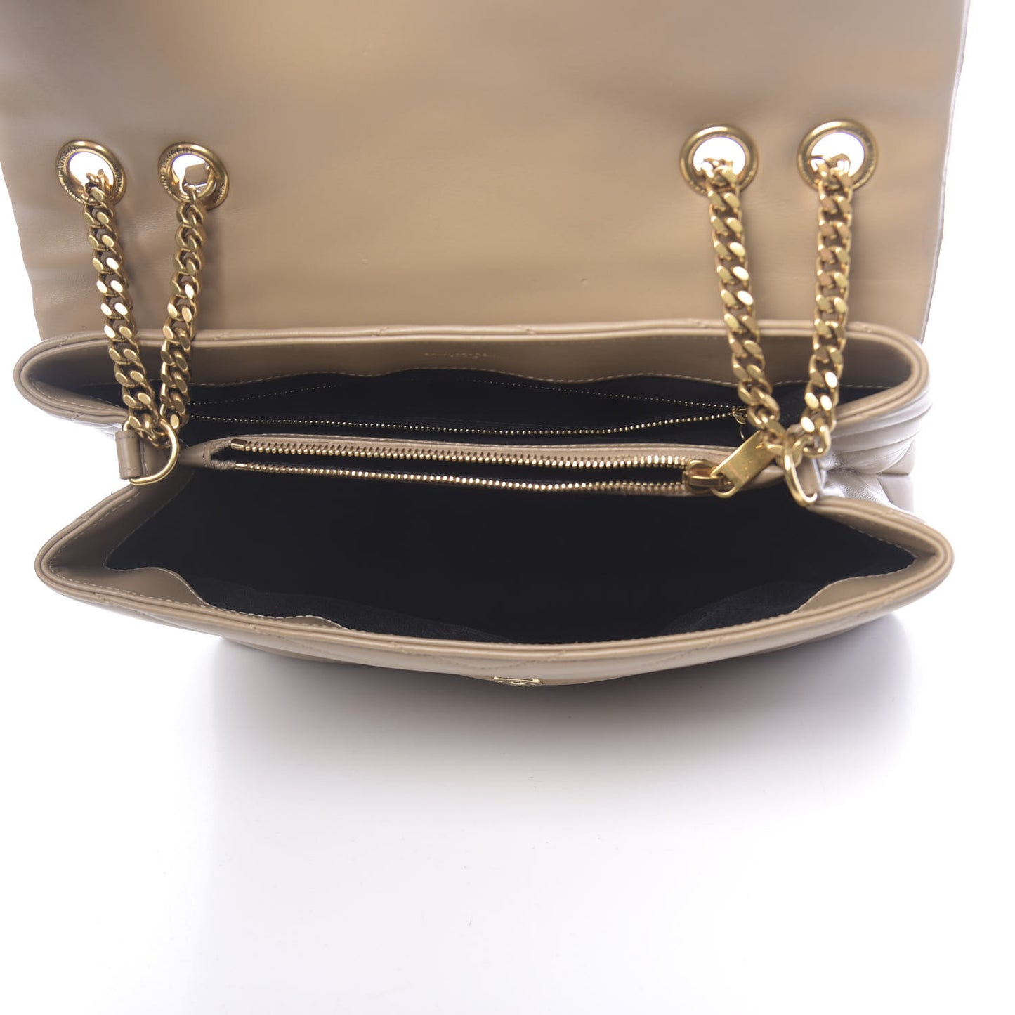 Calfskin Y Quilted Monogram Medium Loulou Chain Satchel Dark Beige