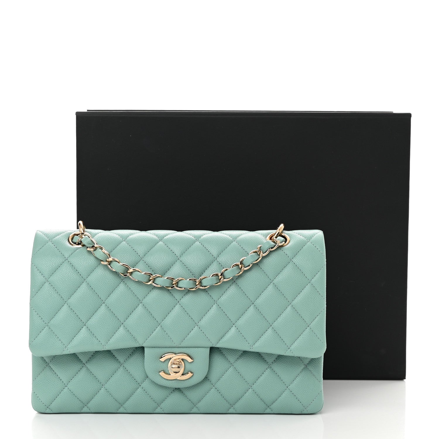 Chanel Caviar Quilted Medium Double Flap Light Blue 17 of 17