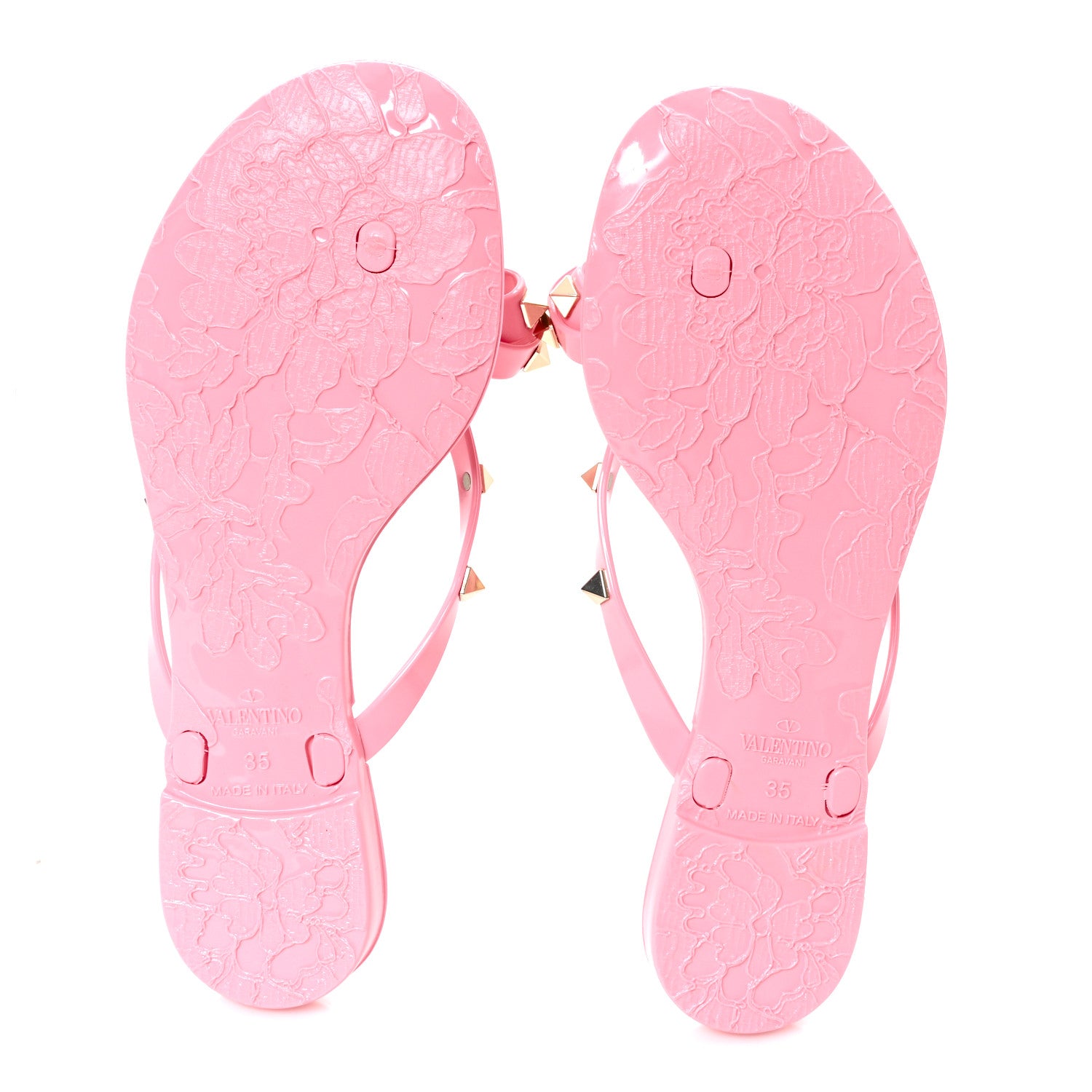 Valentino Garavani PVC Jelly Glitter Rockstud Bow Thong Sandals 35 Bubble Gum 6 of 9