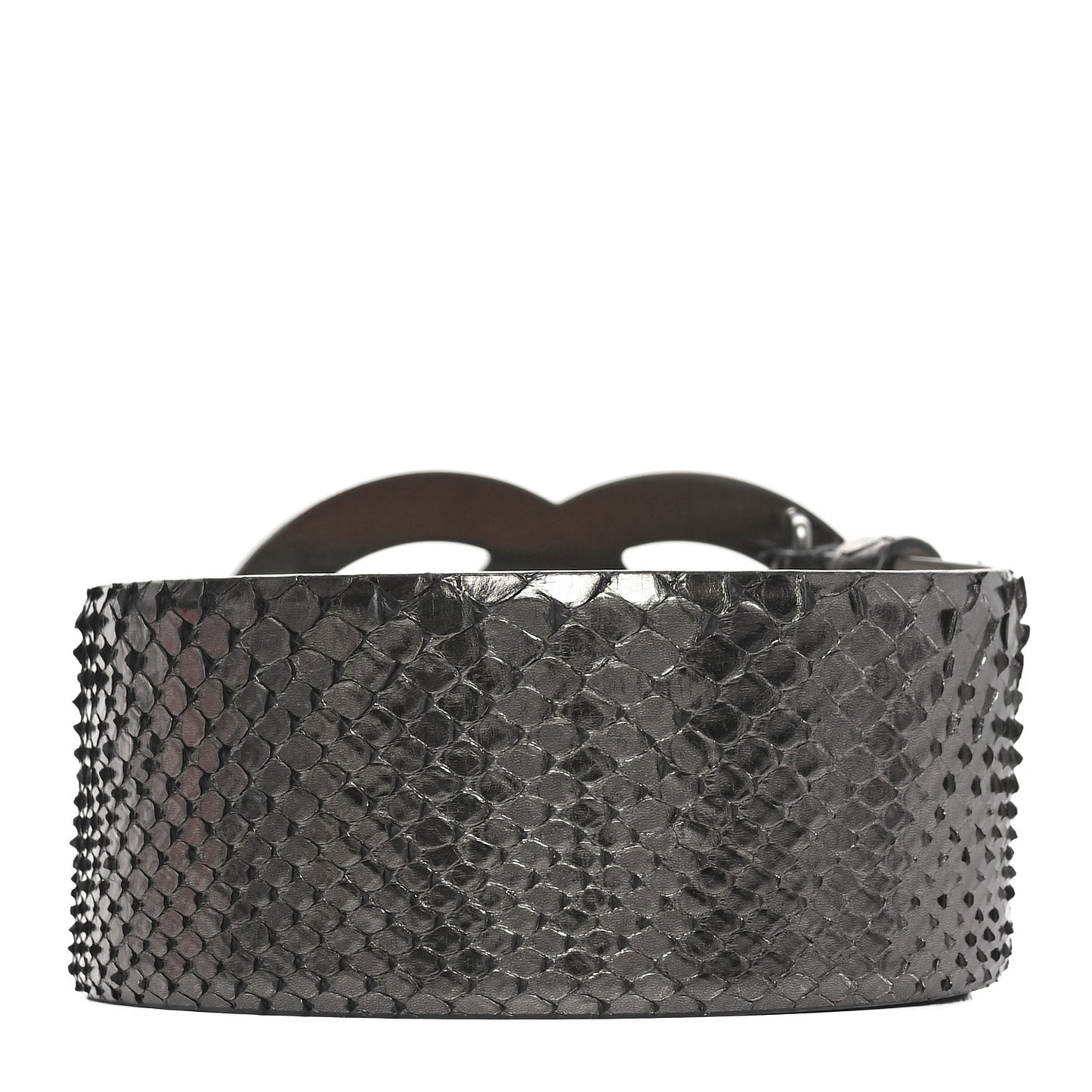 Metallic Snakeskin CC Logo Belt 80 32 Dark Silver