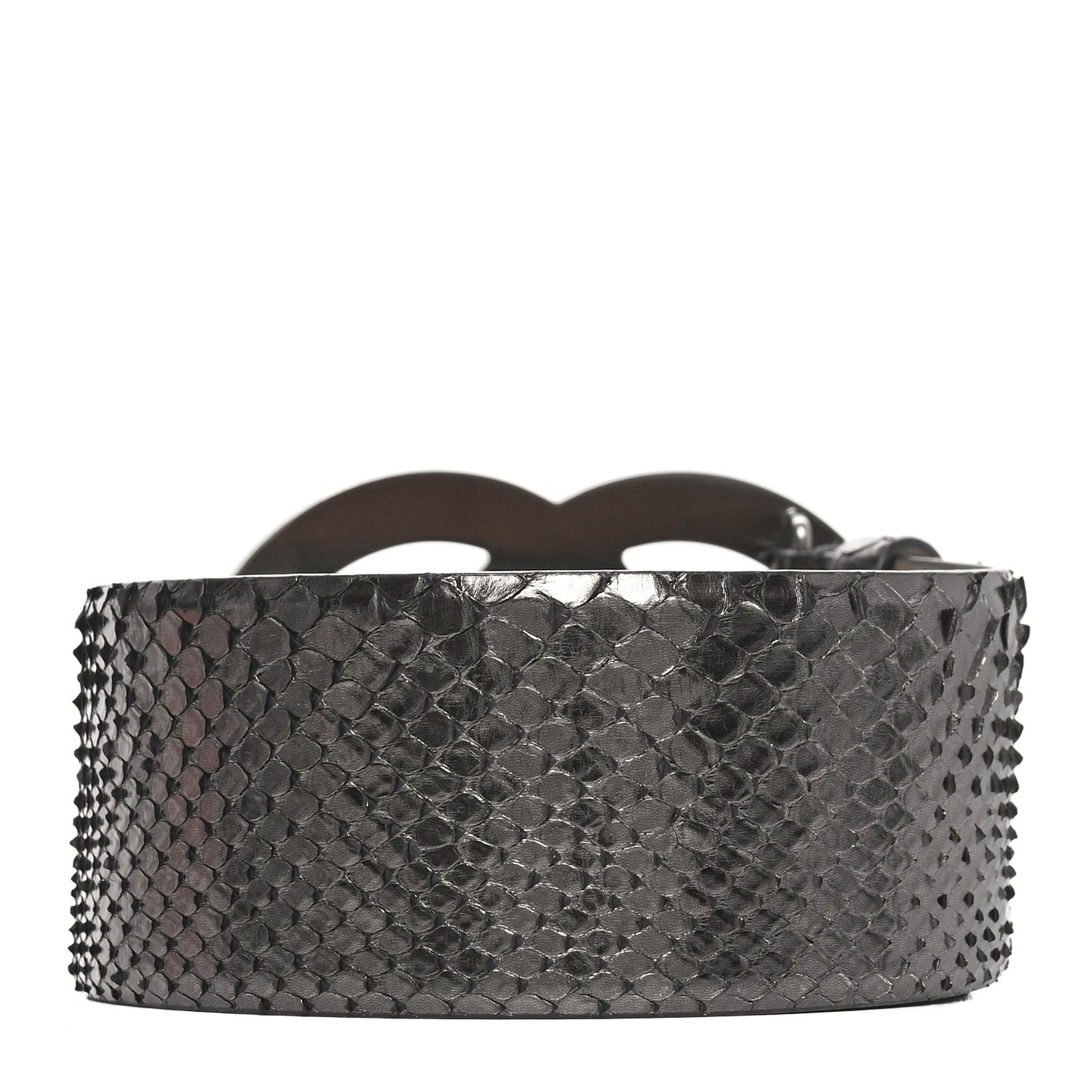Chanel Metallic Snakeskin CC Logo Belt 80 32 Dark Silver 2 of 7