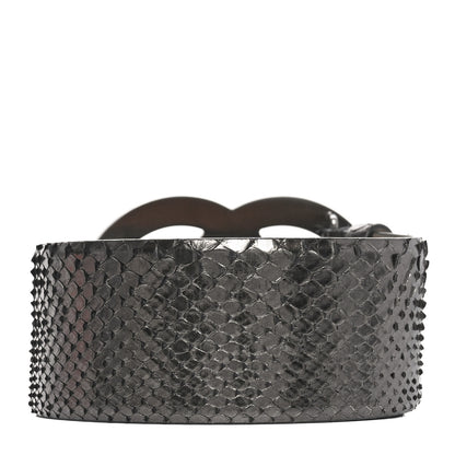 Chanel Metallic Snakeskin CC Logo Belt 80 32 Dark Silver 2 of 7