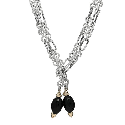 David Yurman Sterling Silver 18K Yellow Gold Black Onyx Figaro Chain Wrap Necklace 1 of 3