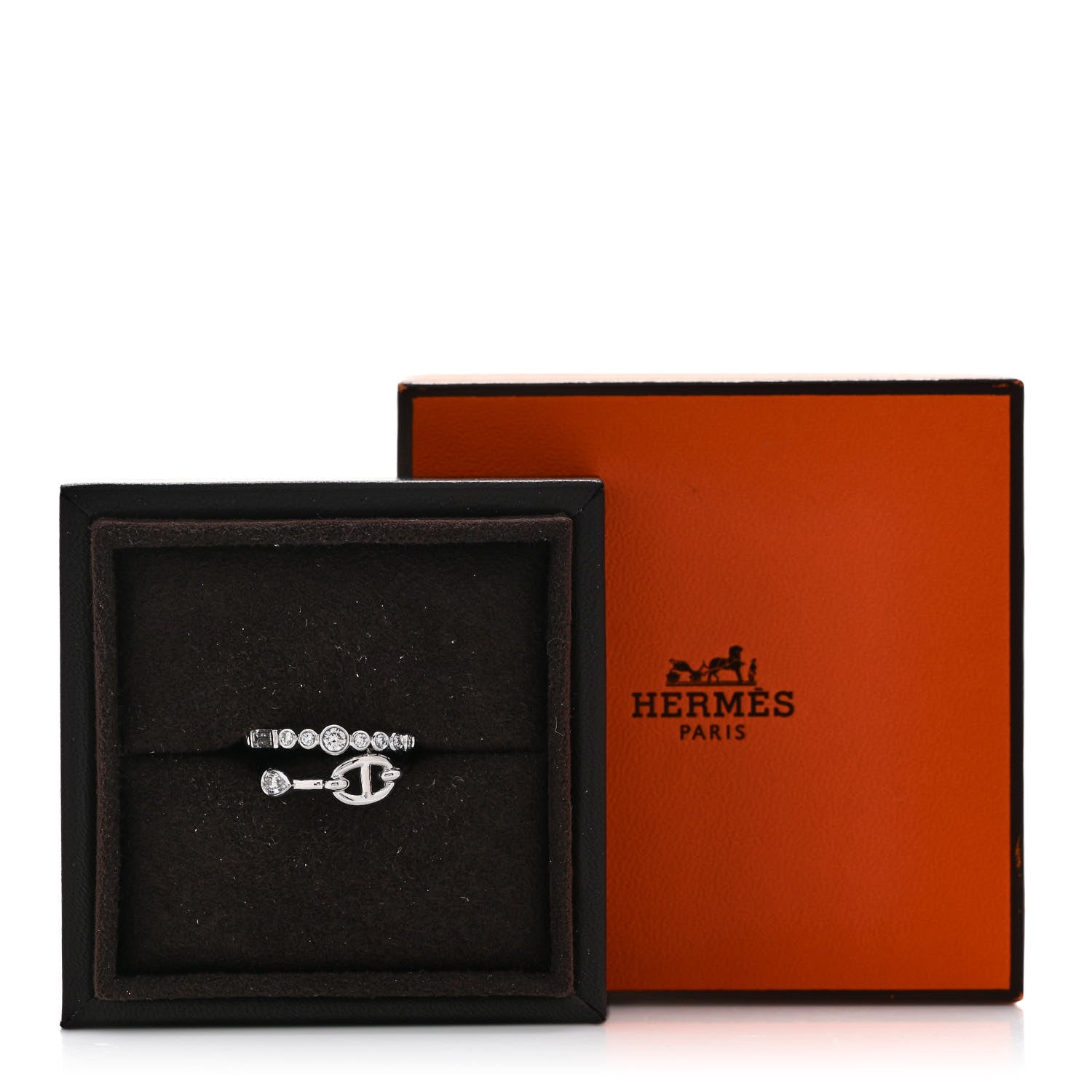 Hermes 18K White Gold Diamond Chaine D'Ancre Fancy Chaos Ring 52 6 5 of 5
