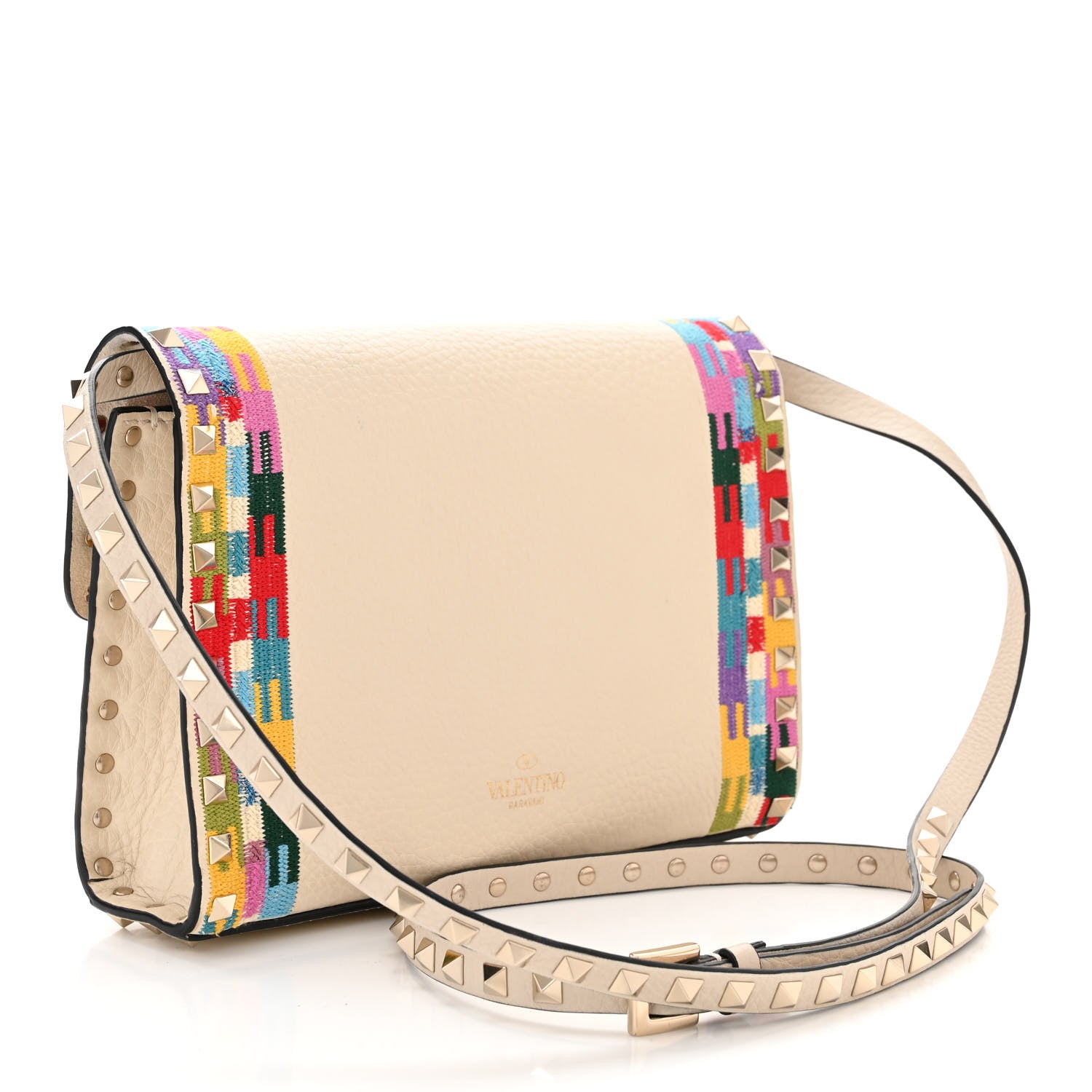 Valentino Garavani Pebbled Calfskin Embroidered Medium Rockstud Flip Lock Crossbody Bag Ivory 3 of 9