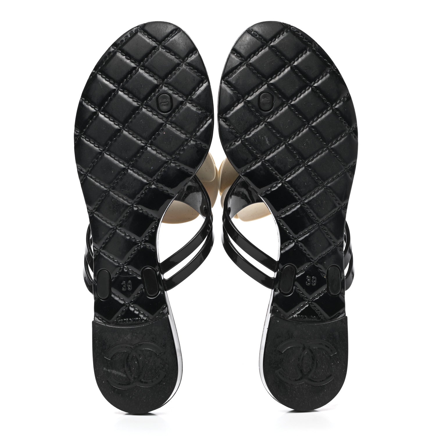 Chanel Jelly Camellia Thong Sandals 39 Black Ivory 5 of 8
