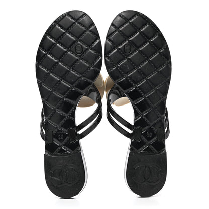 Chanel Jelly Camellia Thong Sandals 39 Black Ivory 5 of 8
