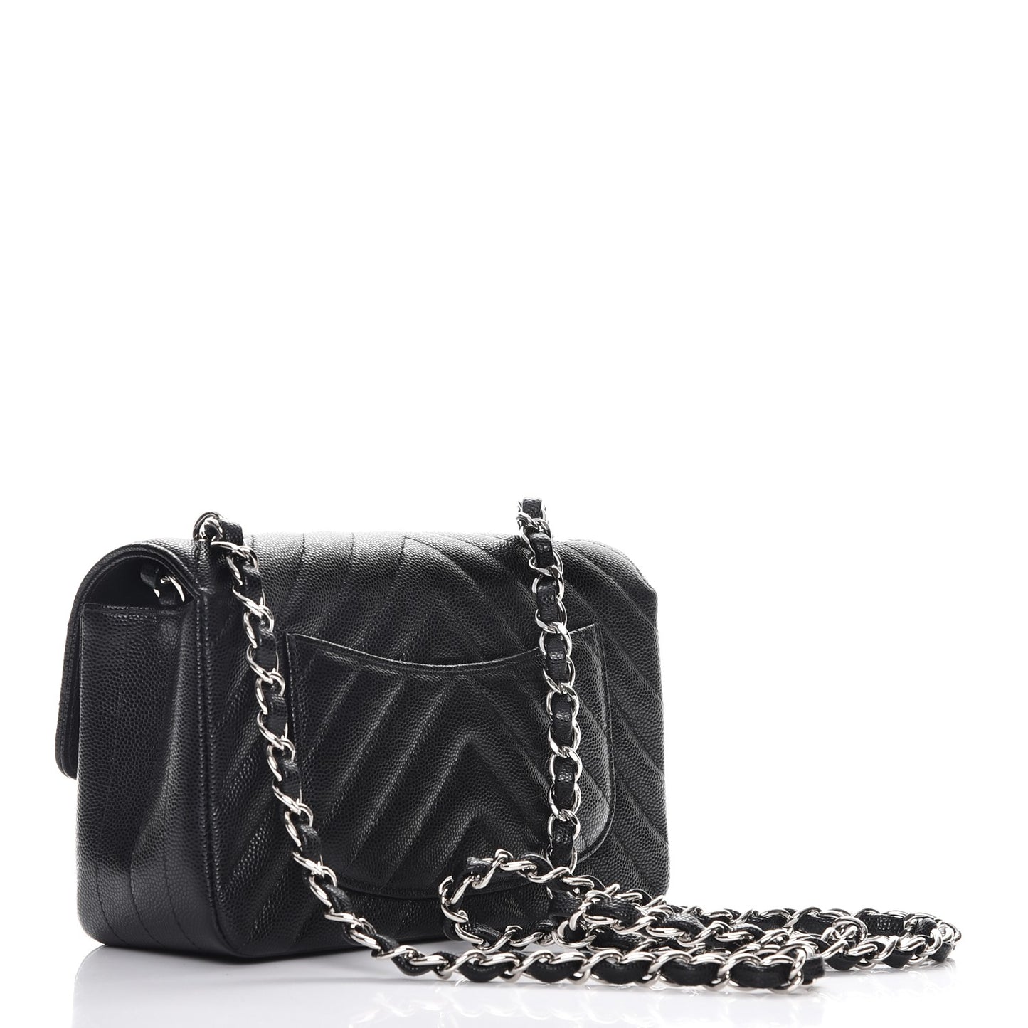 Caviar Chevron Quilted Mini Rectangular Flap Black