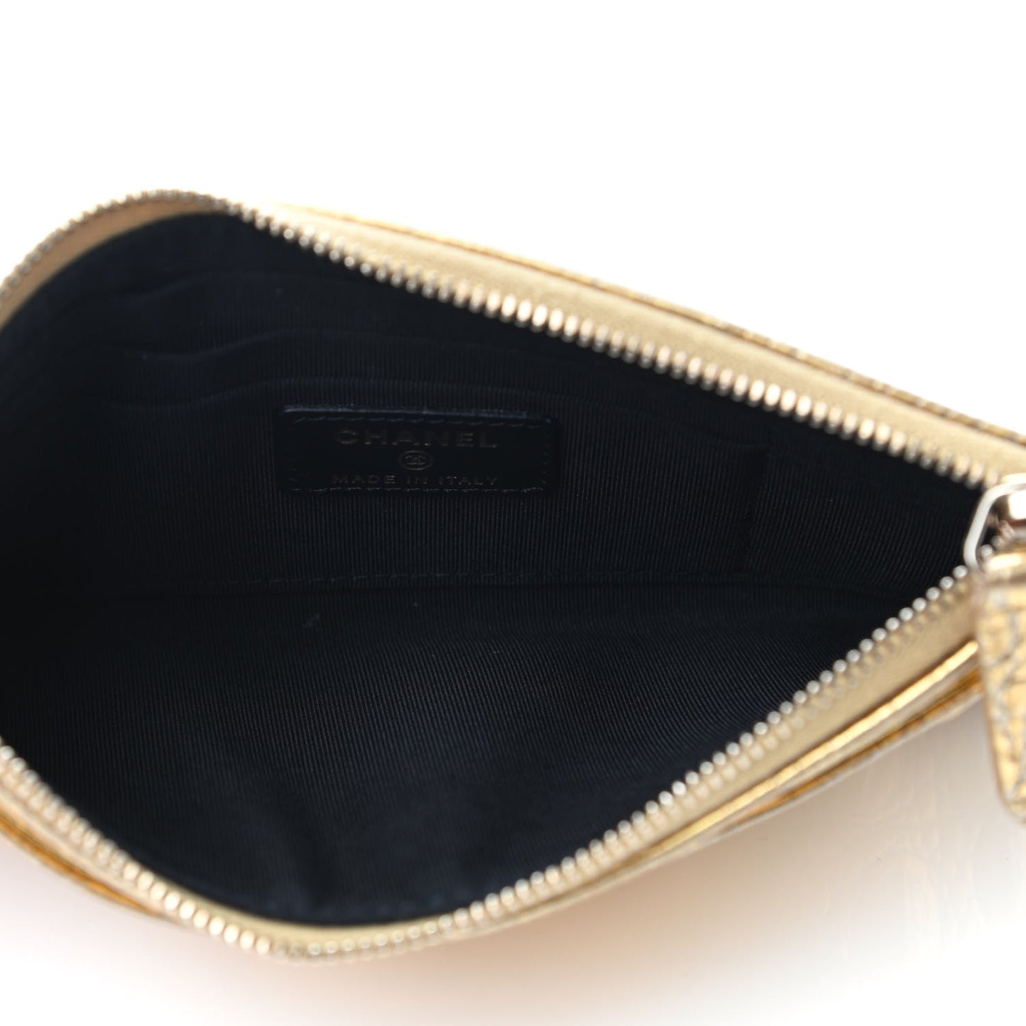 Calfskin Crocodile Embossed Cocodile Zip Pouch Gold