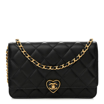 Chanel Lambskin Plexiglass Quilted Coco Love Wallet On Chain WOC Black 1 of 12