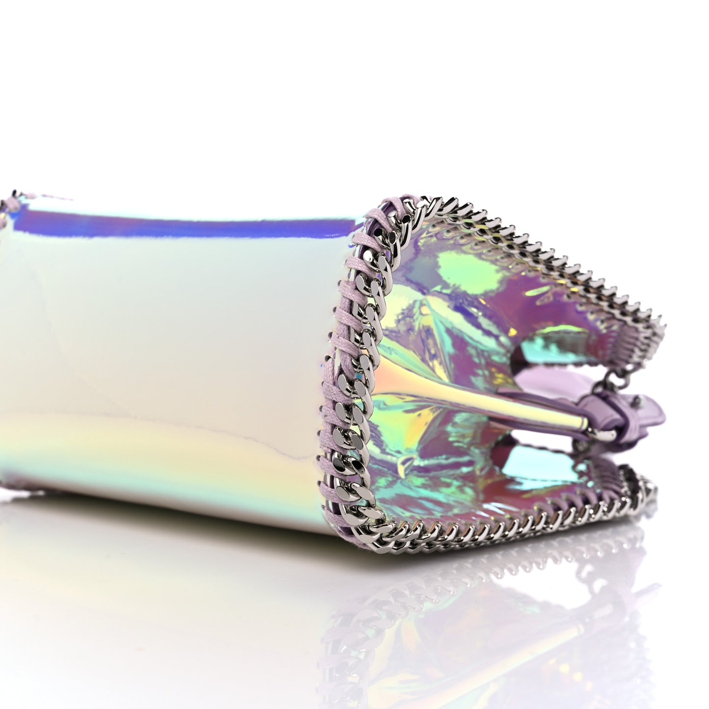 Holographic Faux Leather Mini Falabella Silver