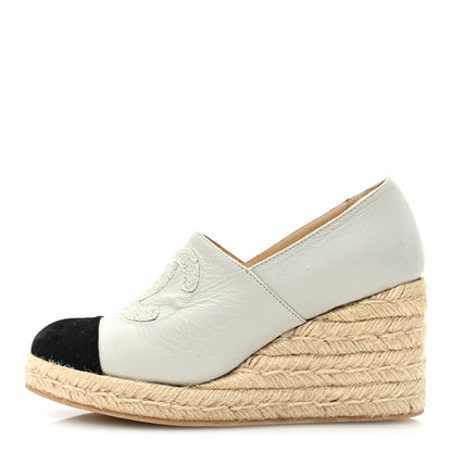 Chanel Lambskin Suede CC Espadrille Wedges 36 White Black 1 of 8