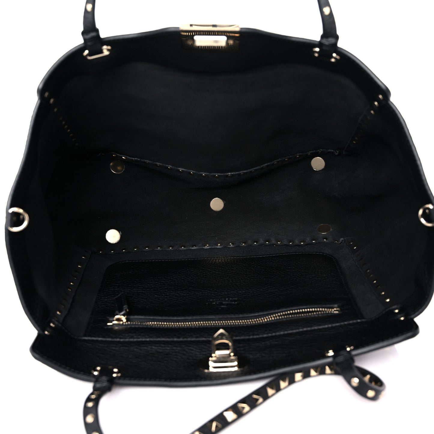 Pebbled Calfskin Medium Rockstud Tote Black