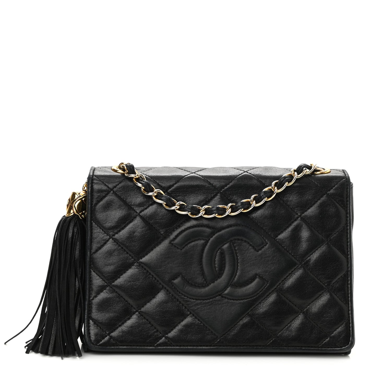Lambskin Small Tassel Single Flap Black