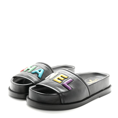 Chanel Lambskin Cha-Nel Mule Sandals 35 Black Multicolor 4 of 10