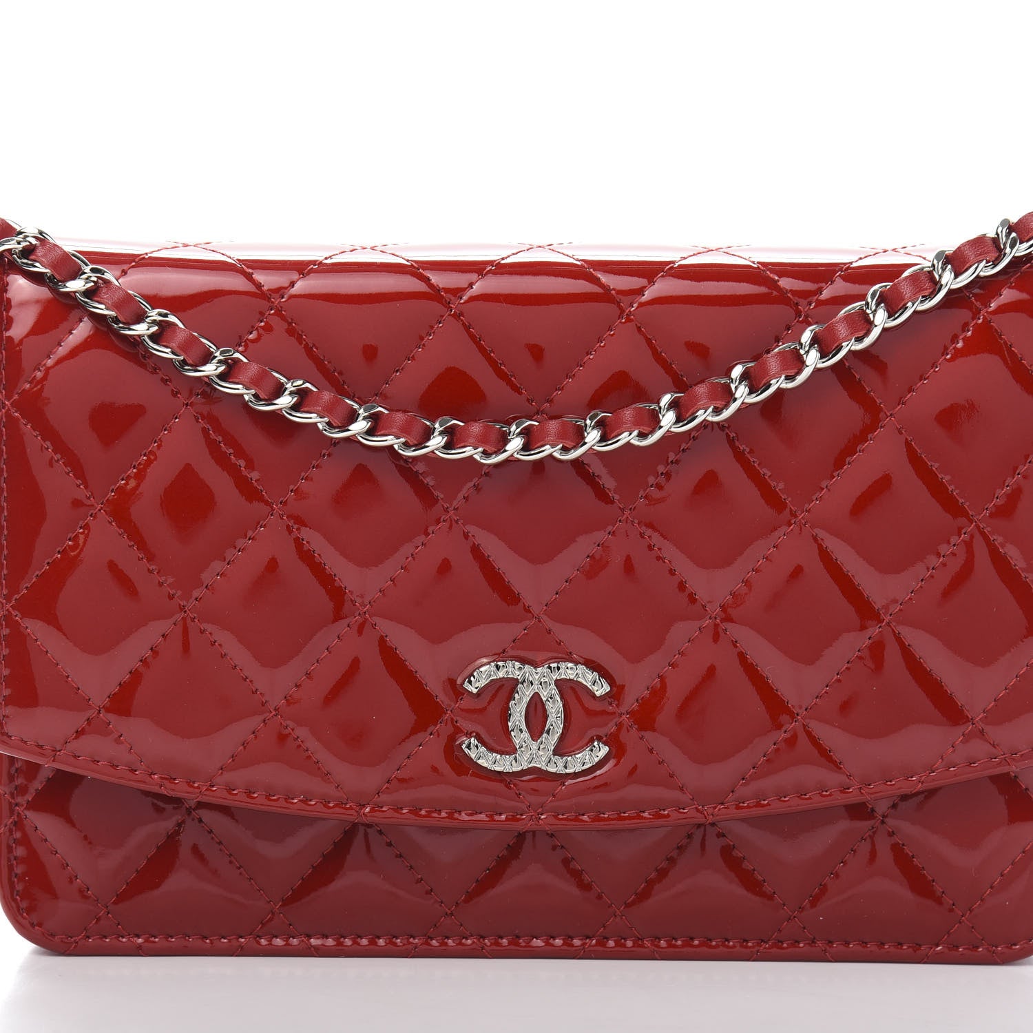 Chanel Patent Quilted Brilliant Wallet On Chain WOC Red 10 of 11