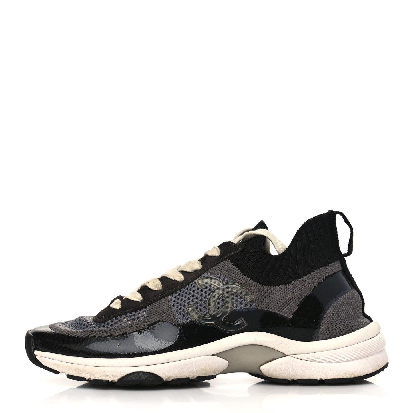 Fabric Suede Calfskin Womens CC Sneakers 39 Black Grey