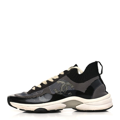 Chanel Fabric Suede Calfskin Womens CC Sneakers 39 Black Grey 1 of 7