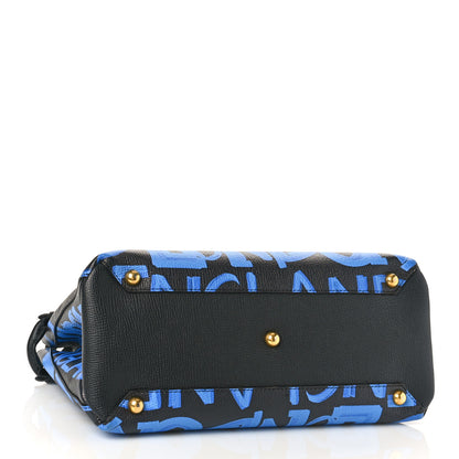 Burberry Grainy Calfskin Graffiti Print Medium Banner Tote Black 4 of 8