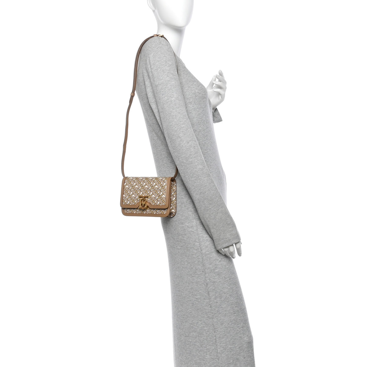 Burberry Calfskin Monogram Mini TB Bag Beige 2 of 14