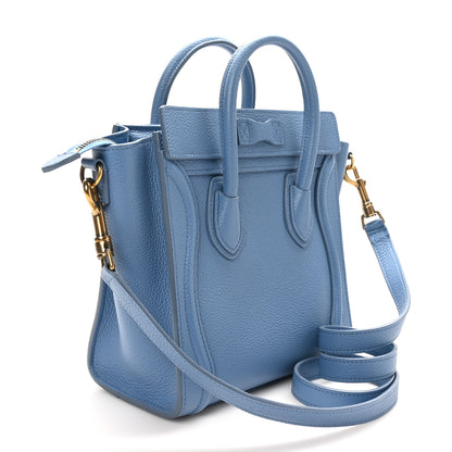 Celine Drummed Calfskin Nano Luggage Azure 3 of 10
