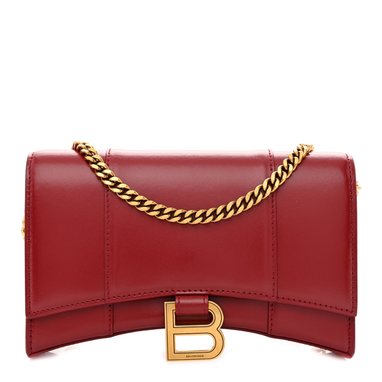 Shiny Box Calfskin Hourglass Chain Bag Bright Red