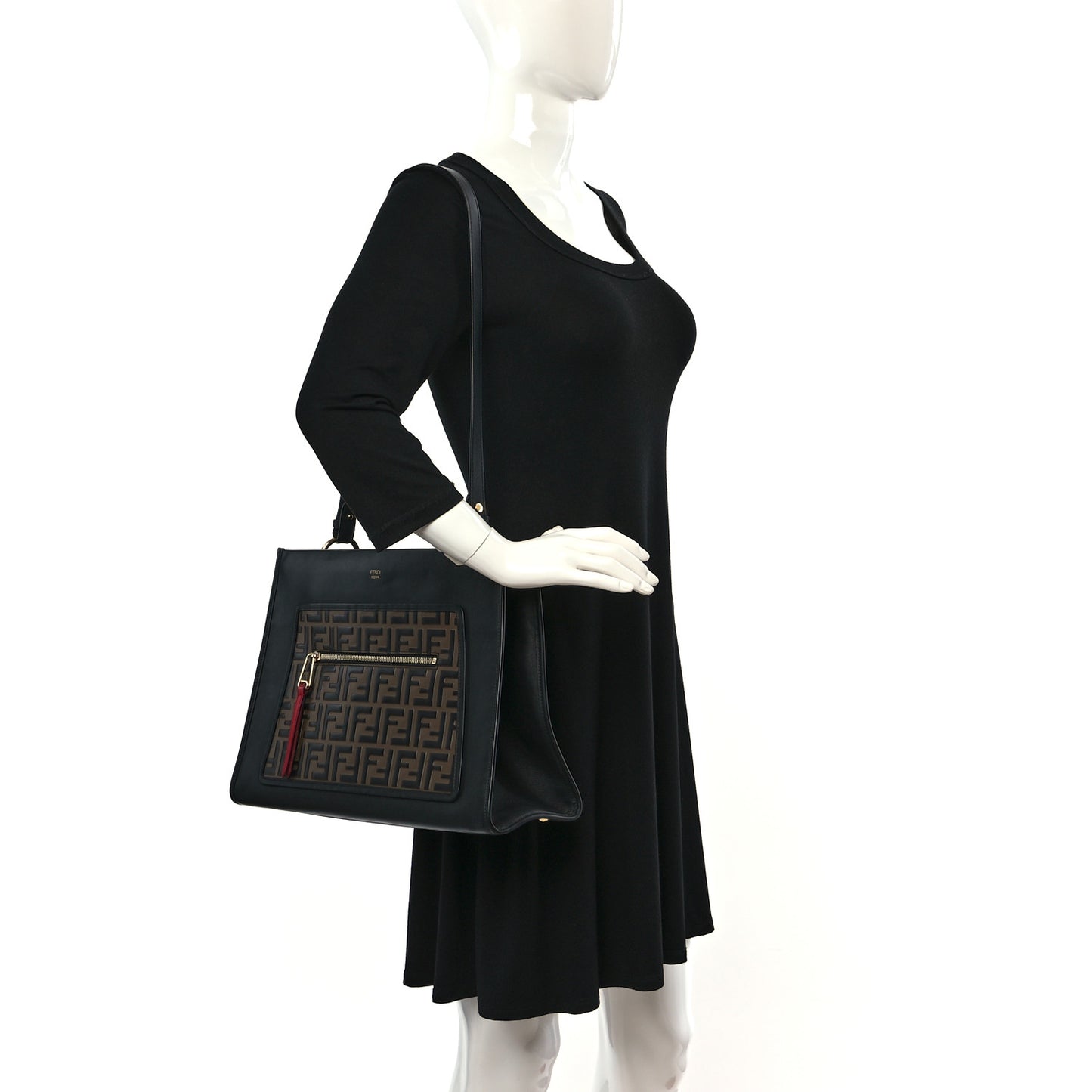 Vitello Century F is Fendi FF 1974 Embossed Regular Runaway Satchel Black Maya