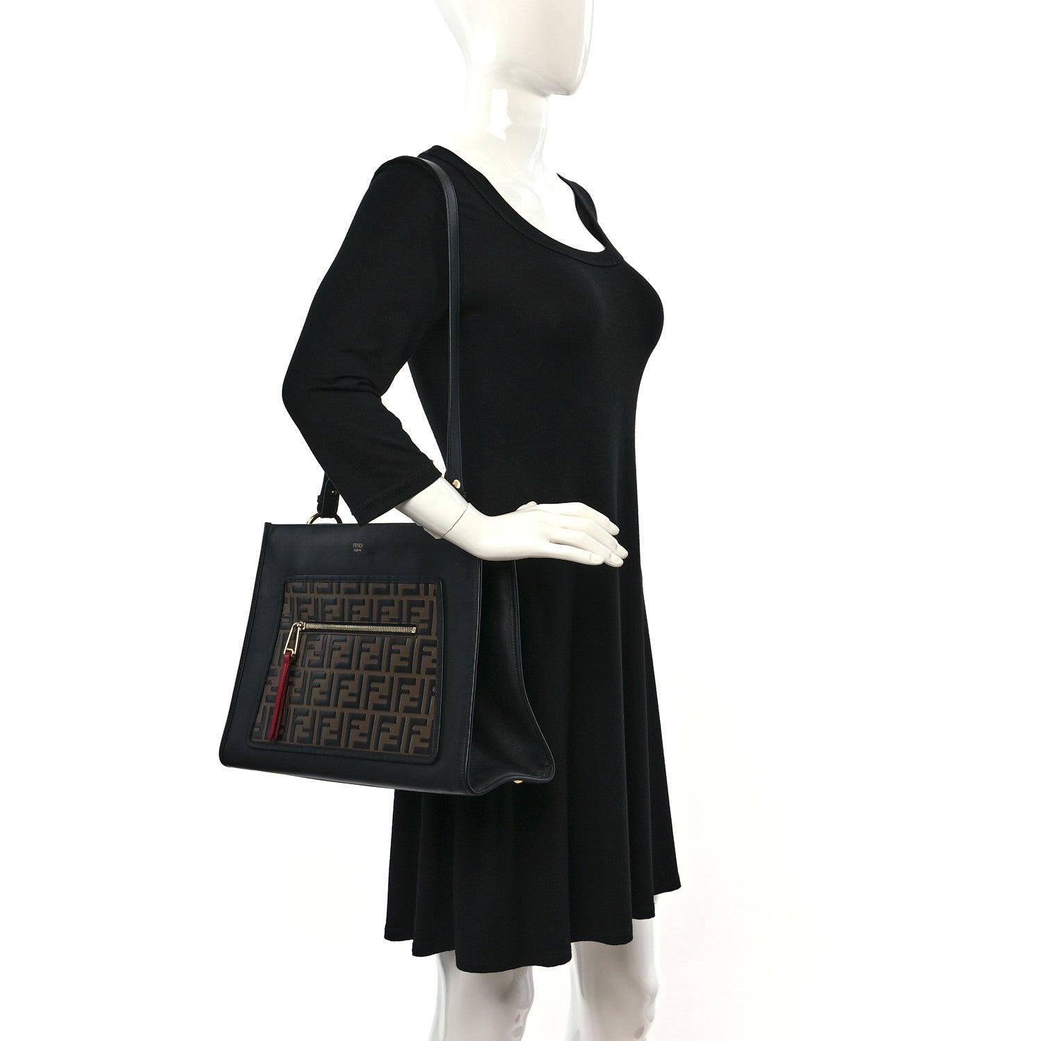 Fendi Vitello Century F is Fendi FF 1974 Embossed Regular Runaway Satchel Black Maya 2 of 9