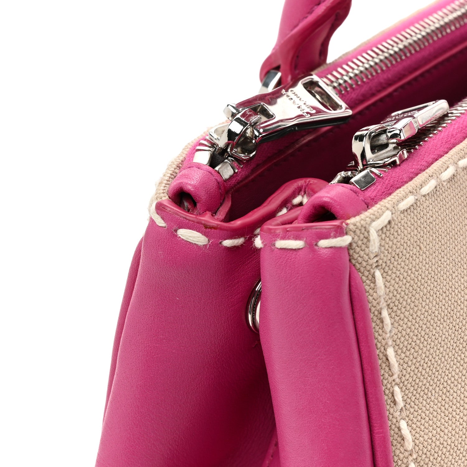 Prada Canvas City Calf Stitched Galleria Double Zip Tote Corda Peonia 13 of 17