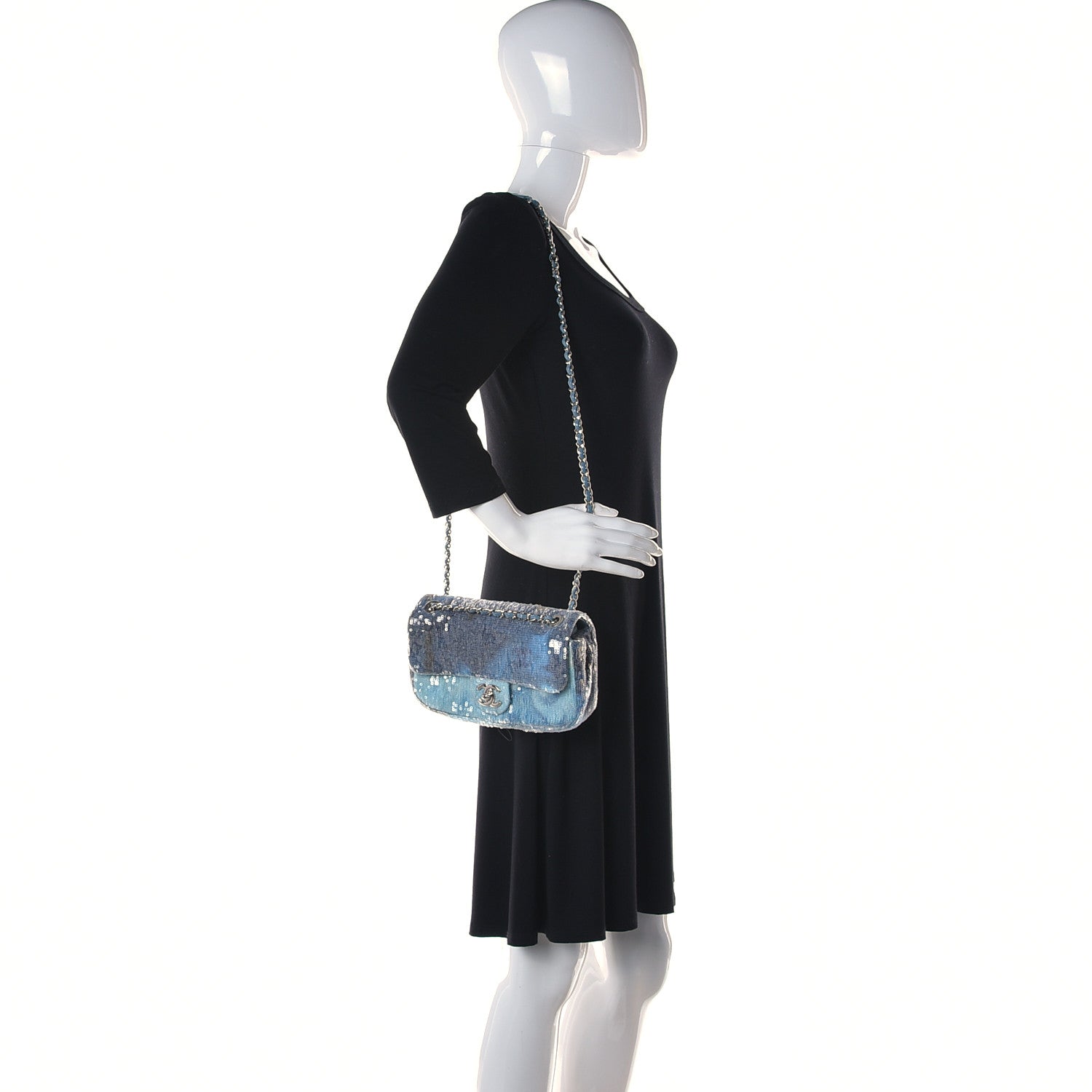 Chanel Sequin Mini Waterfall Flap Light Blue 2 of 13