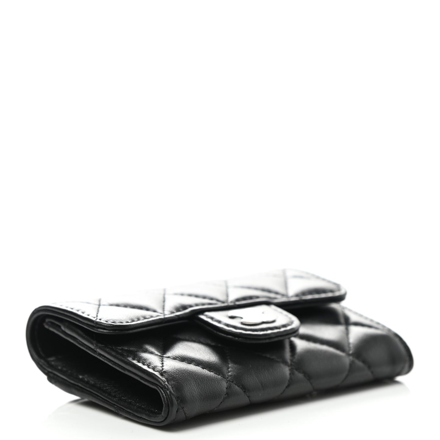 Lambskin Quilted Flap Card Holder Wallet Black