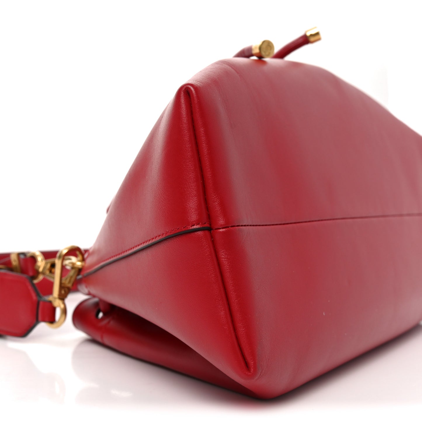 Smooth Shiny Calfskin Cinch M Bucket Bag Ruby Red