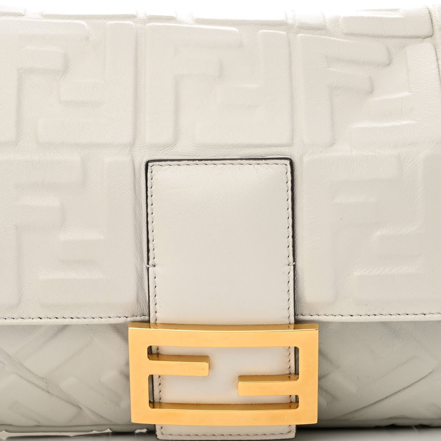 Fendi Nappa FF 1974 Embossed Large Baguette White 9 of 12