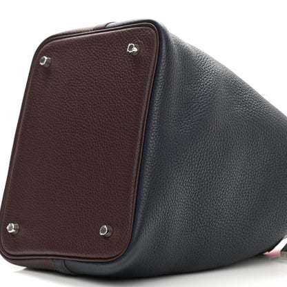 Hermes Taurillon Clemence Casaque Picotin Lock 22 MM Bleu Nuit Framboise Rouge Sellier 10 of 11